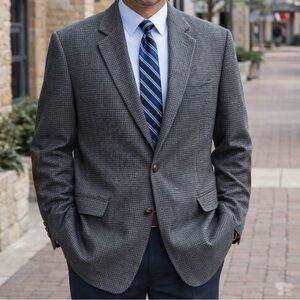 HAROLD’S Houndstooth Wool Sport Coat Blazer Jacket Size 44L Black Made in Italy